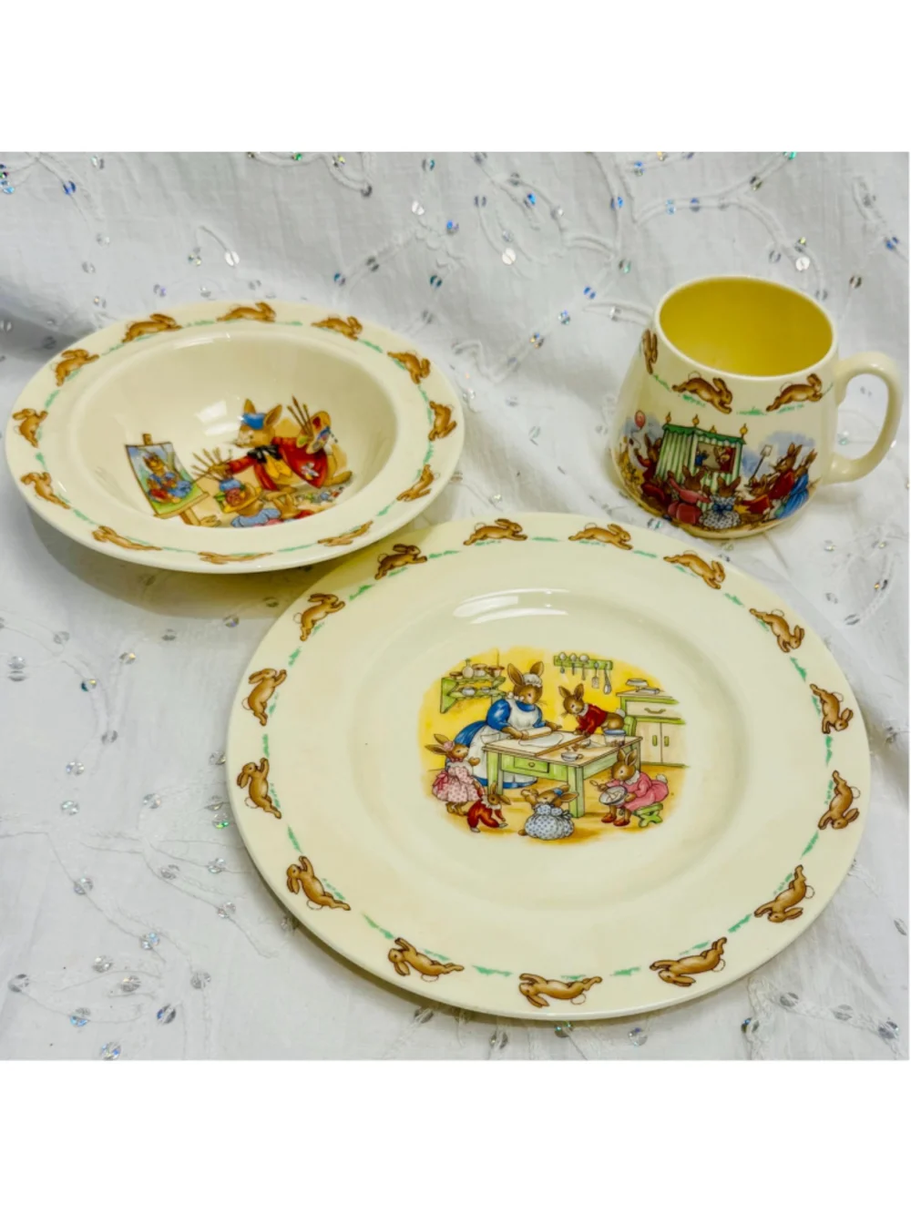 Royal Doulton Bunnykins Fine Bone China Children’s 3-Piece Dish Set | England c.